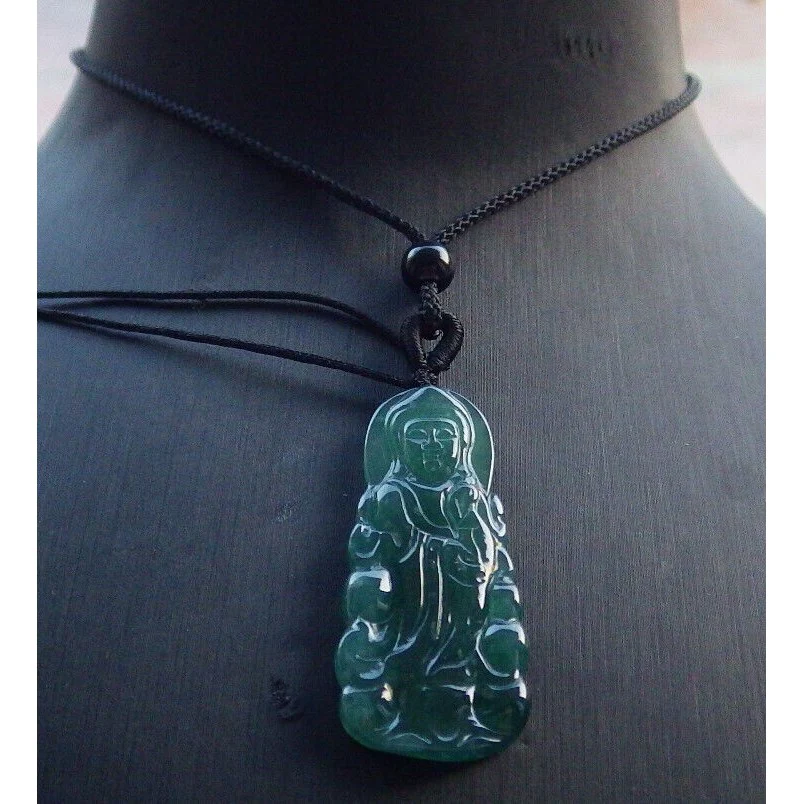 Certified Green Burma Natural A Jade Jadeite Pendant Guanyin Kwan Yin Necklace - Image 2