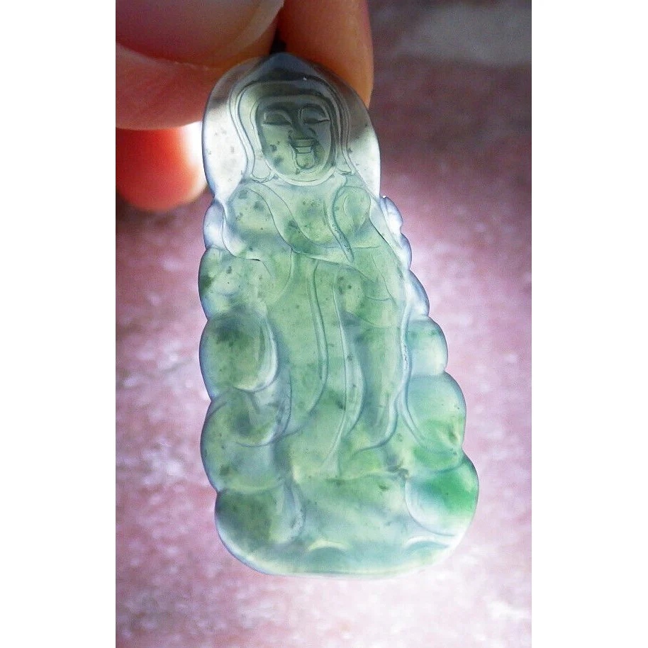 Certified Green Burma Natural A Jade Jadeite Pendant Guanyin Kwan Yin Necklace - Image 3
