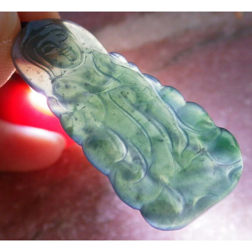 Certified Green Burma Natural A Jade Jadeite Pendant Guanyin Kwan Yin Necklace - Image 5