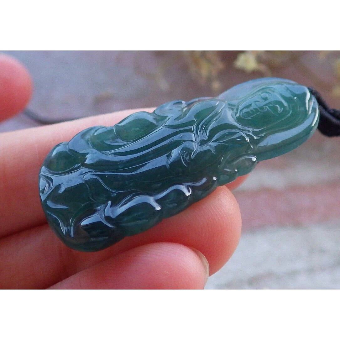 Certified Green Burma Natural A Jade Jadeite Pendant Guanyin Kwan Yin Necklace - Image 6