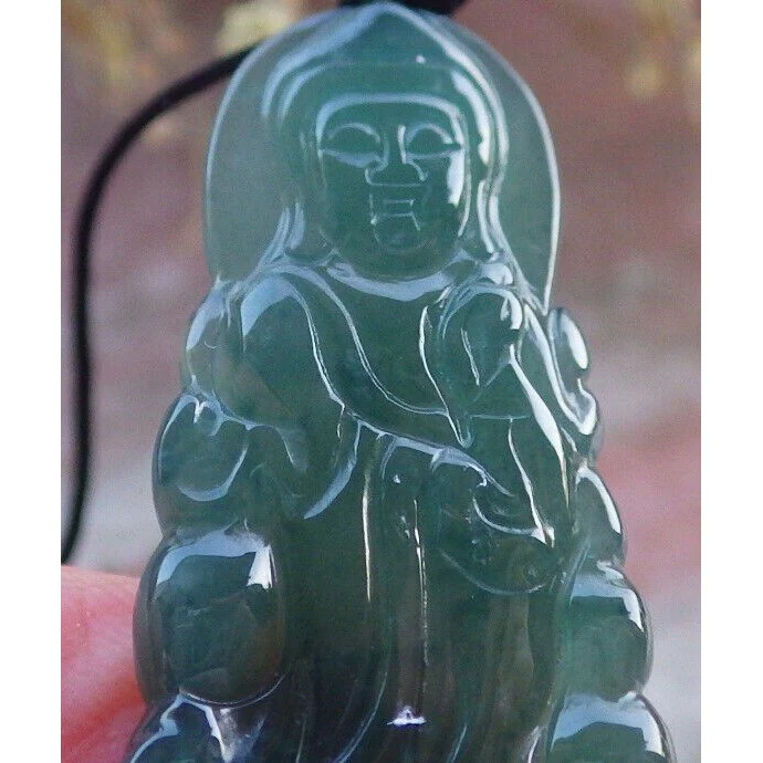 Certified Green Burma Natural A Jade Jadeite Pendant Guanyin Kwan Yin Necklace - Image 7