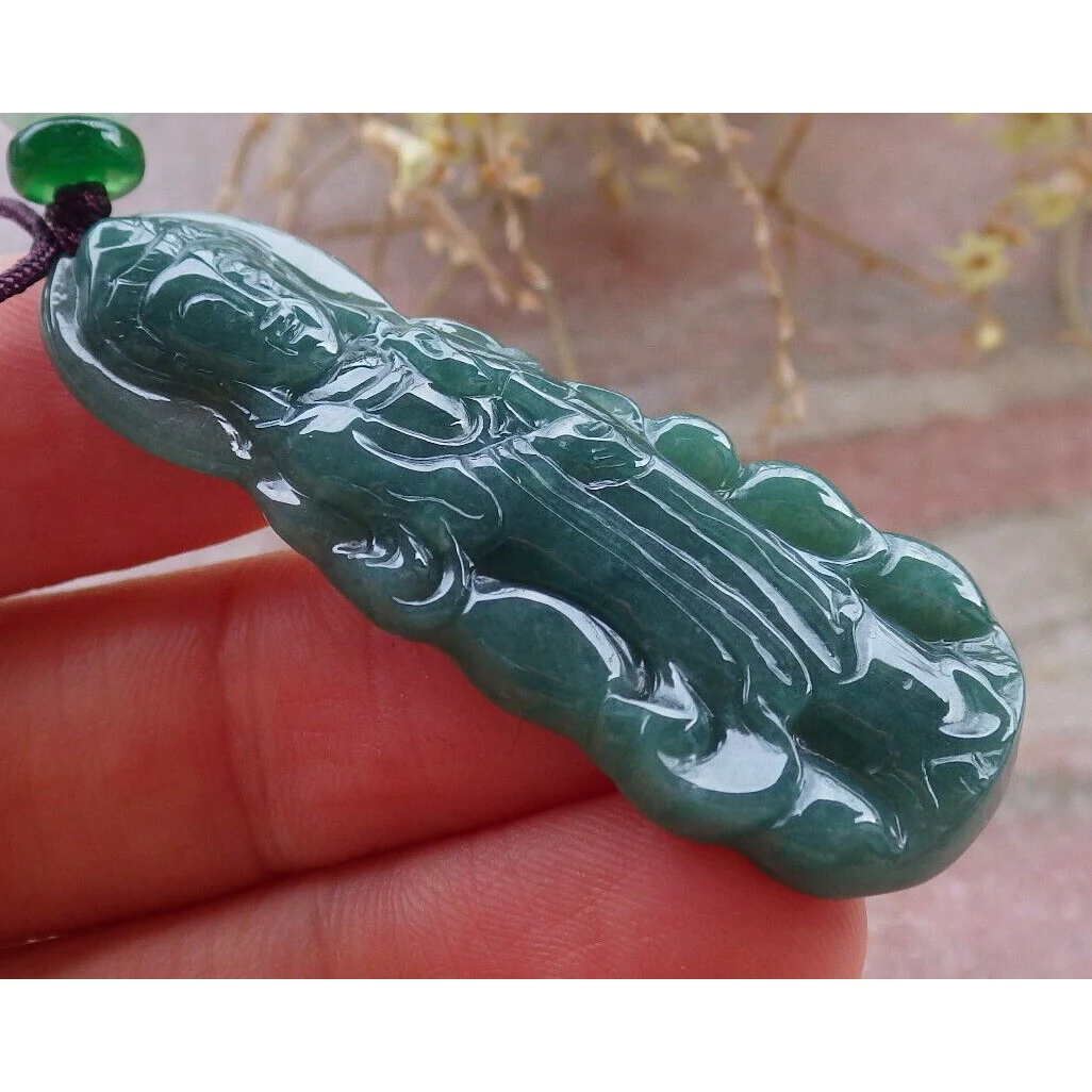 Certified Green Burma Natural A Jade Jadeite Pendant Guanyin Kwan Yin - Image 3