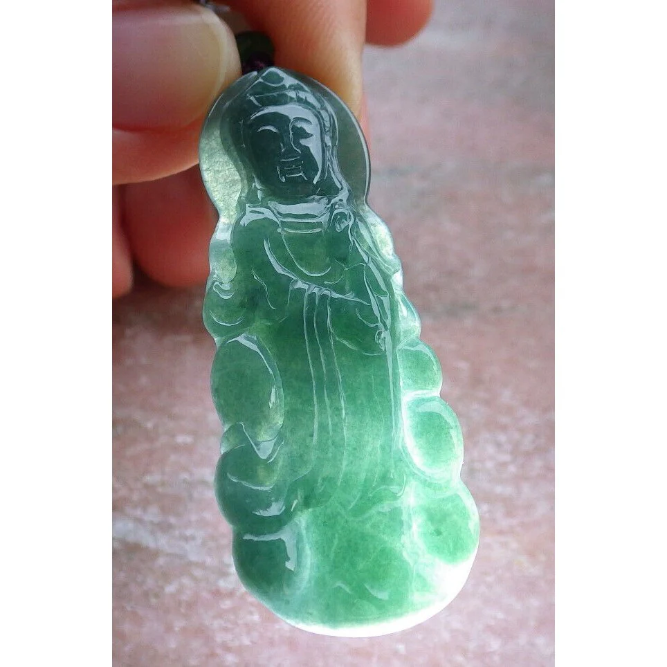 Certified Green Burma Natural A Jade Jadeite Pendant Guanyin Kwan Yin - Image 5