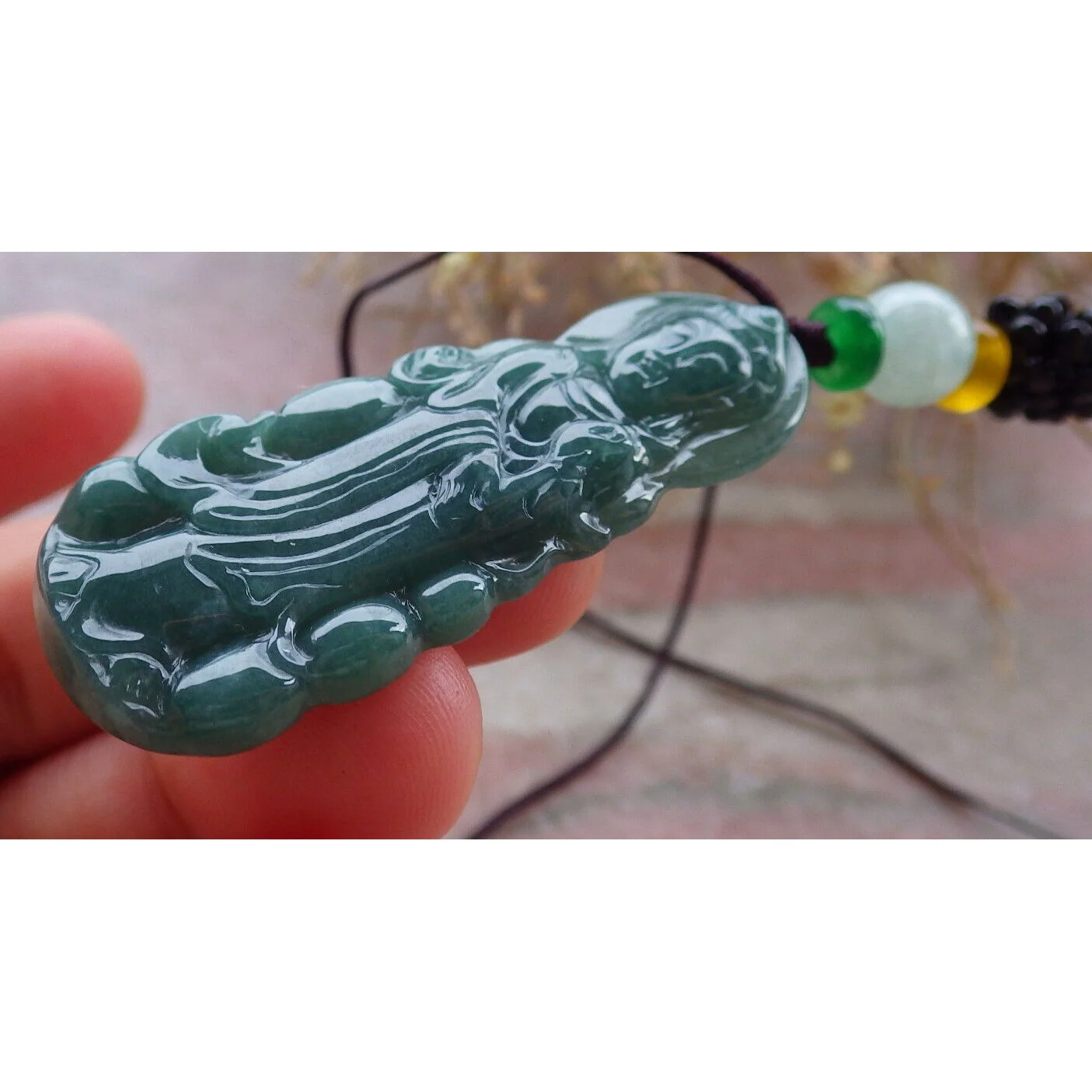 Certified Green Burma Natural A Jade Jadeite Pendant Guanyin Kwan Yin - Image 6