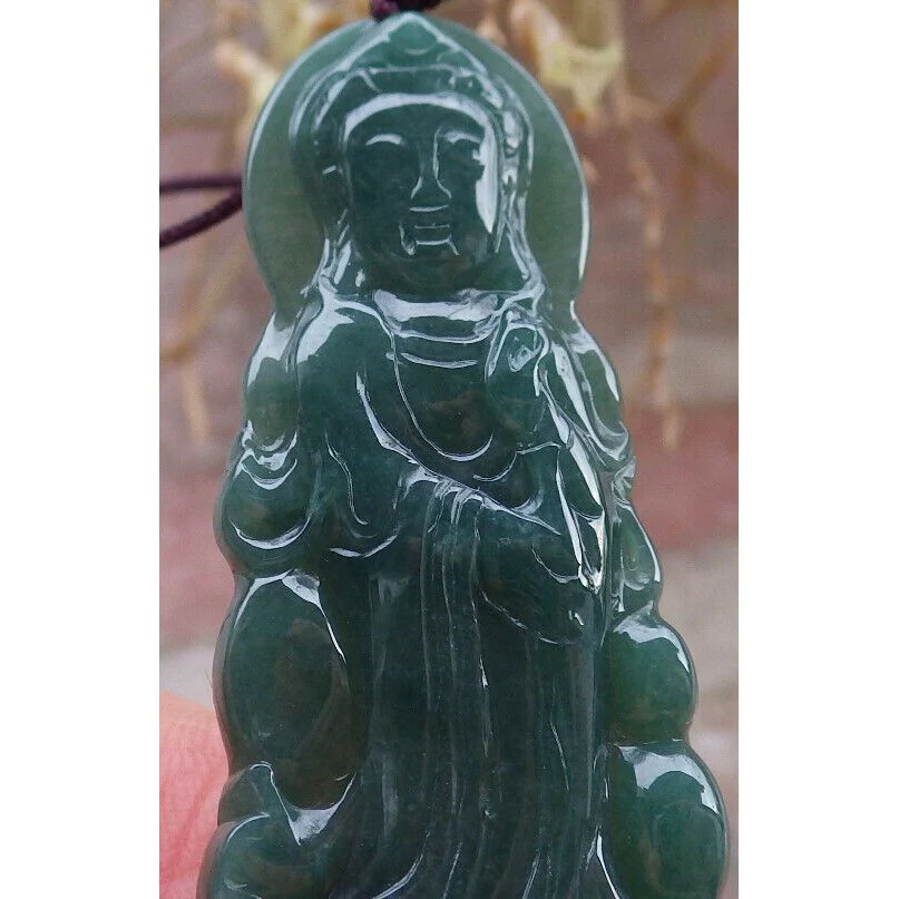 Certified Green Burma Natural A Jade Jadeite Pendant Guanyin Kwan Yin - Image 7