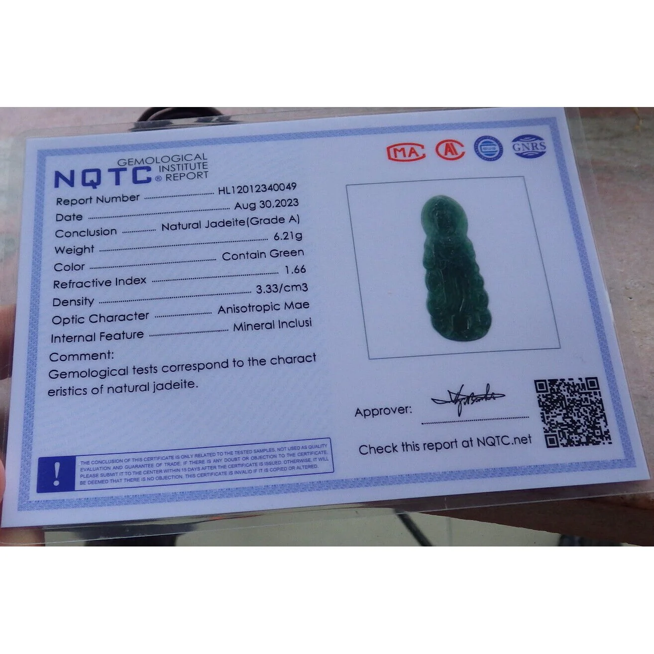 Certified Green Burma Natural A Jade Jadeite Pendant Guanyin Kwan Yin - Image 9
