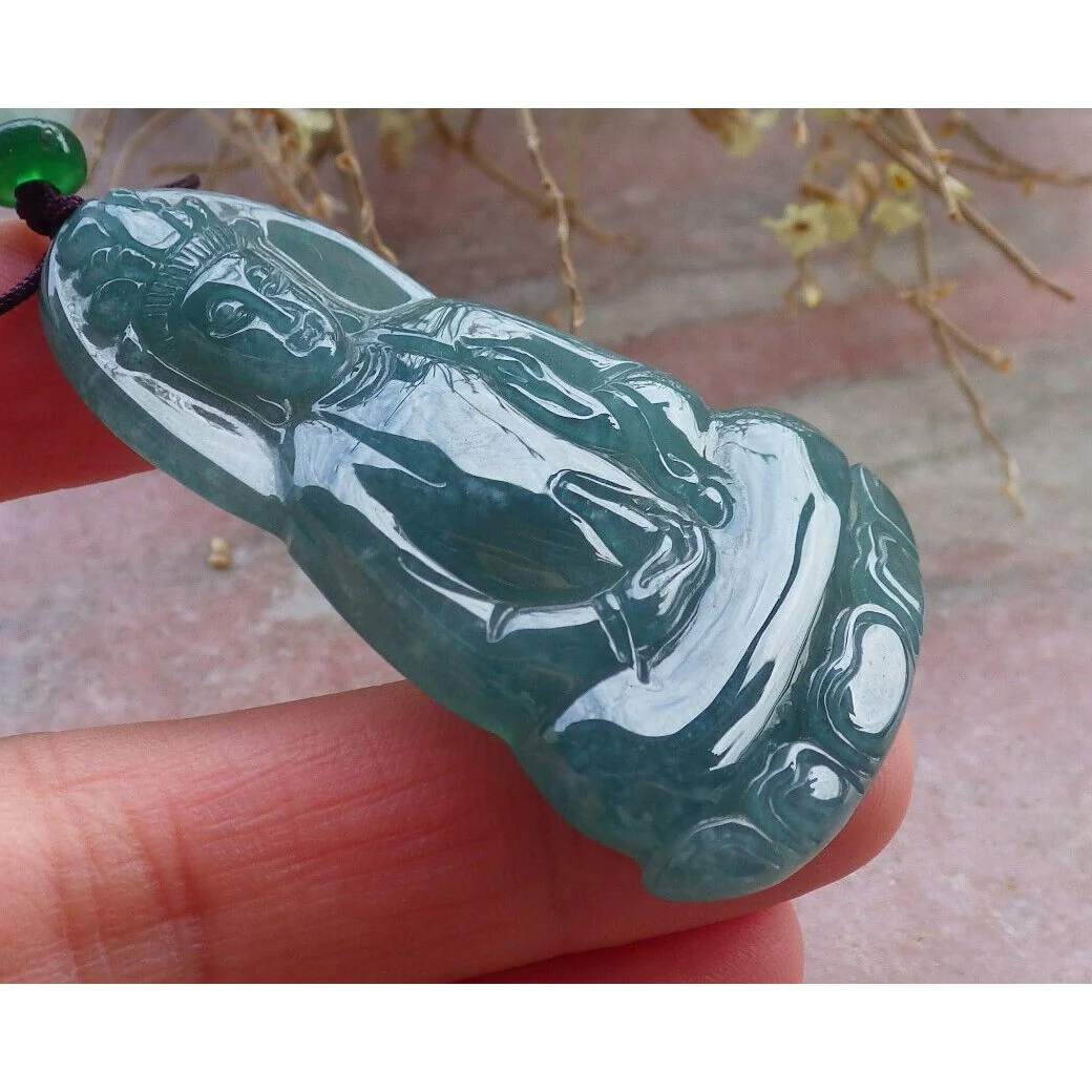 Certified Green Burma Natural A Jade Jadeite Pendant Guanyin Kwan Yin - Image 4