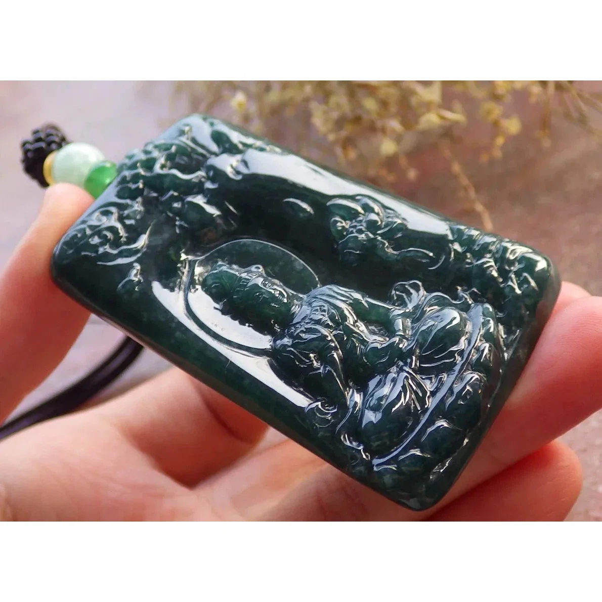 Certified Green Burma Natural A Jade Jadeite Pendant Guanyin Lotus Necklace - Image 4