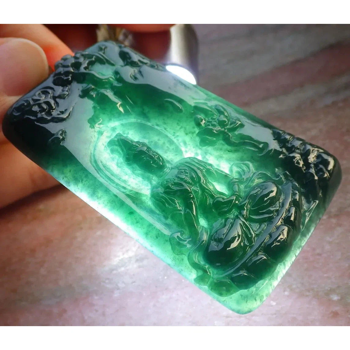 Certified Green Burma Natural A Jade Jadeite Pendant Guanyin Lotus Necklace - Image 5
