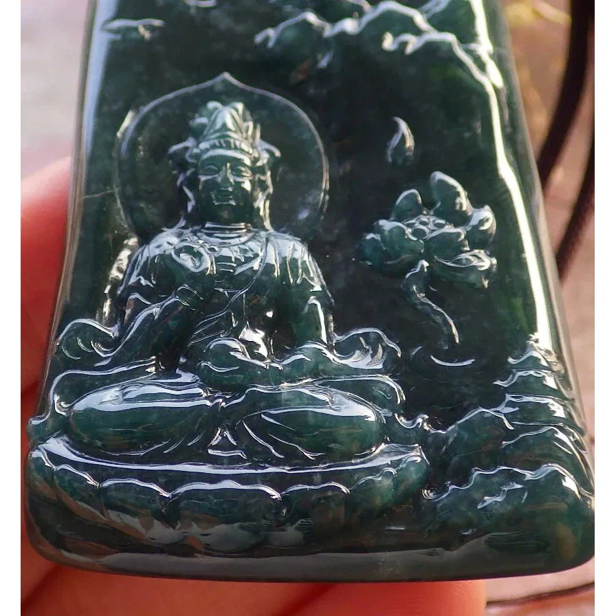Certified Green Burma Natural A Jade Jadeite Pendant Guanyin Lotus Necklace - Image 8