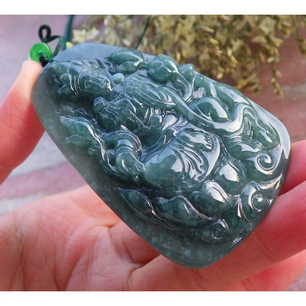 Certified Green Burma Natural A Jade Jadeite Pendant Guanyin Lotus Necklace - Image 3