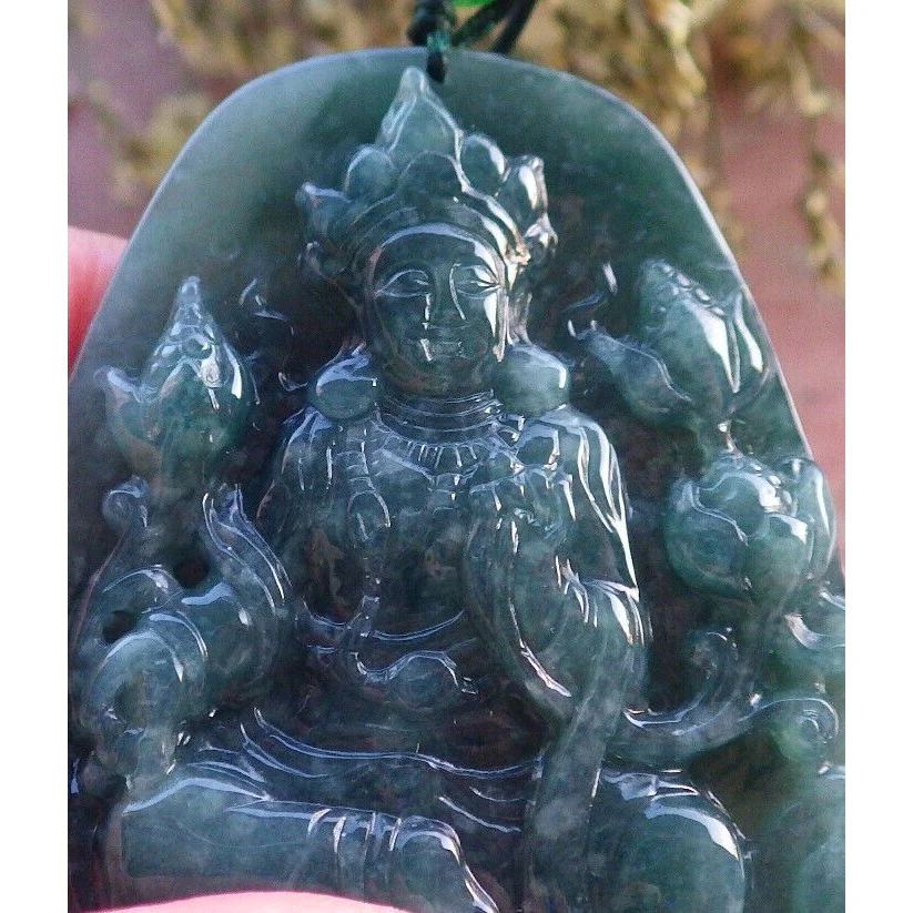Certified Green Burma Natural A Jade Jadeite Pendant Guanyin Lotus Necklace - Image 5