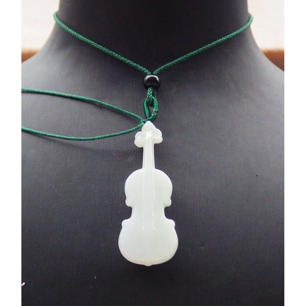 Certified Green Burma Natural A Jade Jadeite Pendant Guitar Necklace - Image 2
