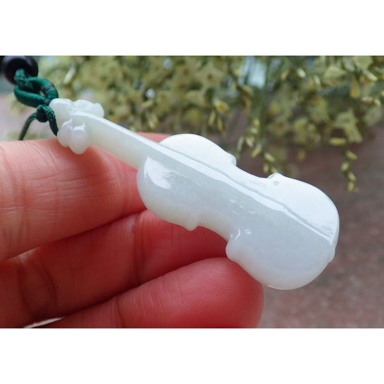 Certified Green Burma Natural A Jade Jadeite Pendant Guitar Necklace - Image 3