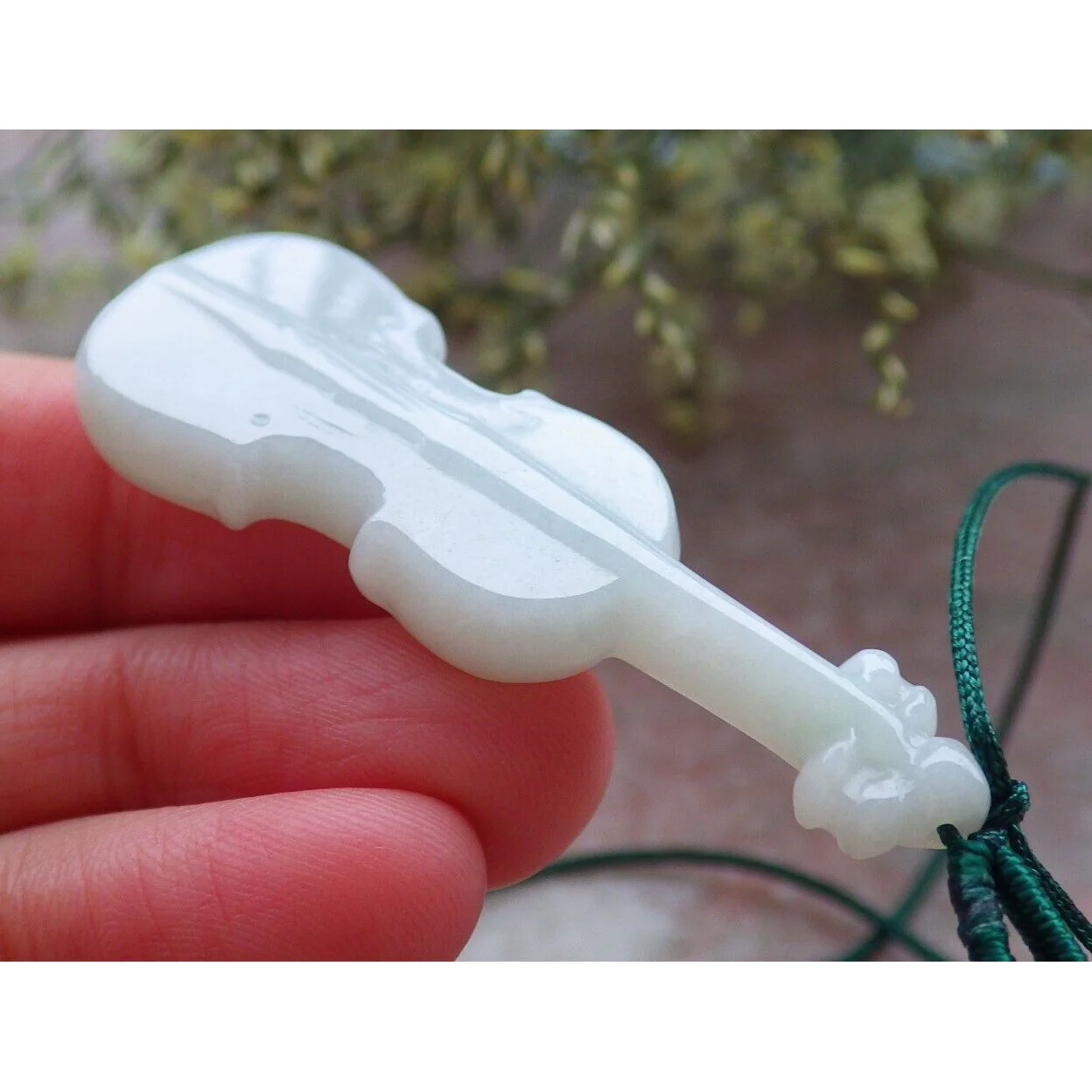 Certified Green Burma Natural A Jade Jadeite Pendant Guitar Necklace - Image 5