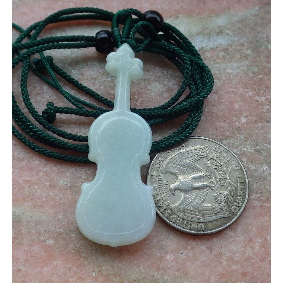Certified Green Burma Natural A Jade Jadeite Pendant Guitar Necklace - Image 6