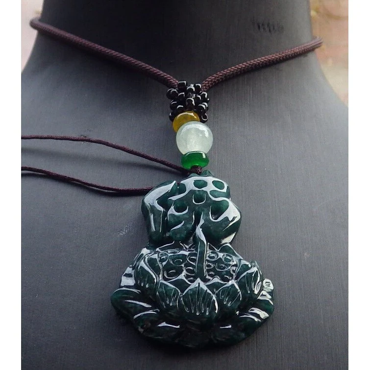 Certified Green Burma Natural A Jade Jadeite Pendant Lotus Flower Buddha - Image 2