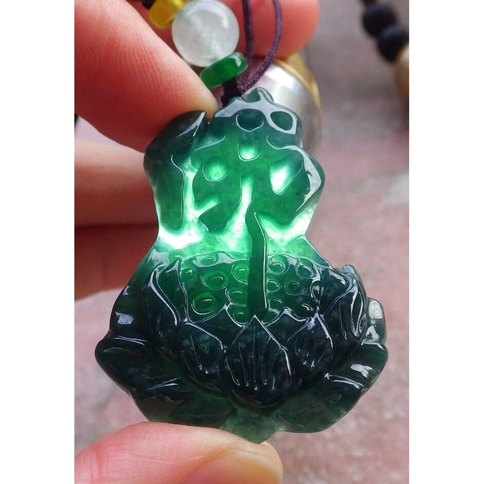 Certified Green Burma Natural A Jade Jadeite Pendant Lotus Flower Buddha - Image 3