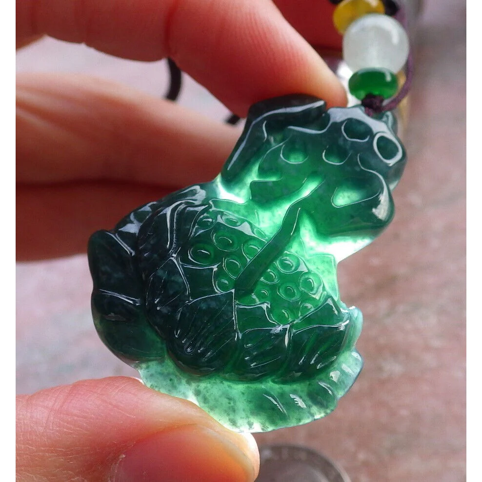 Certified Green Burma Natural A Jade Jadeite Pendant Lotus Flower Buddha - Image 7