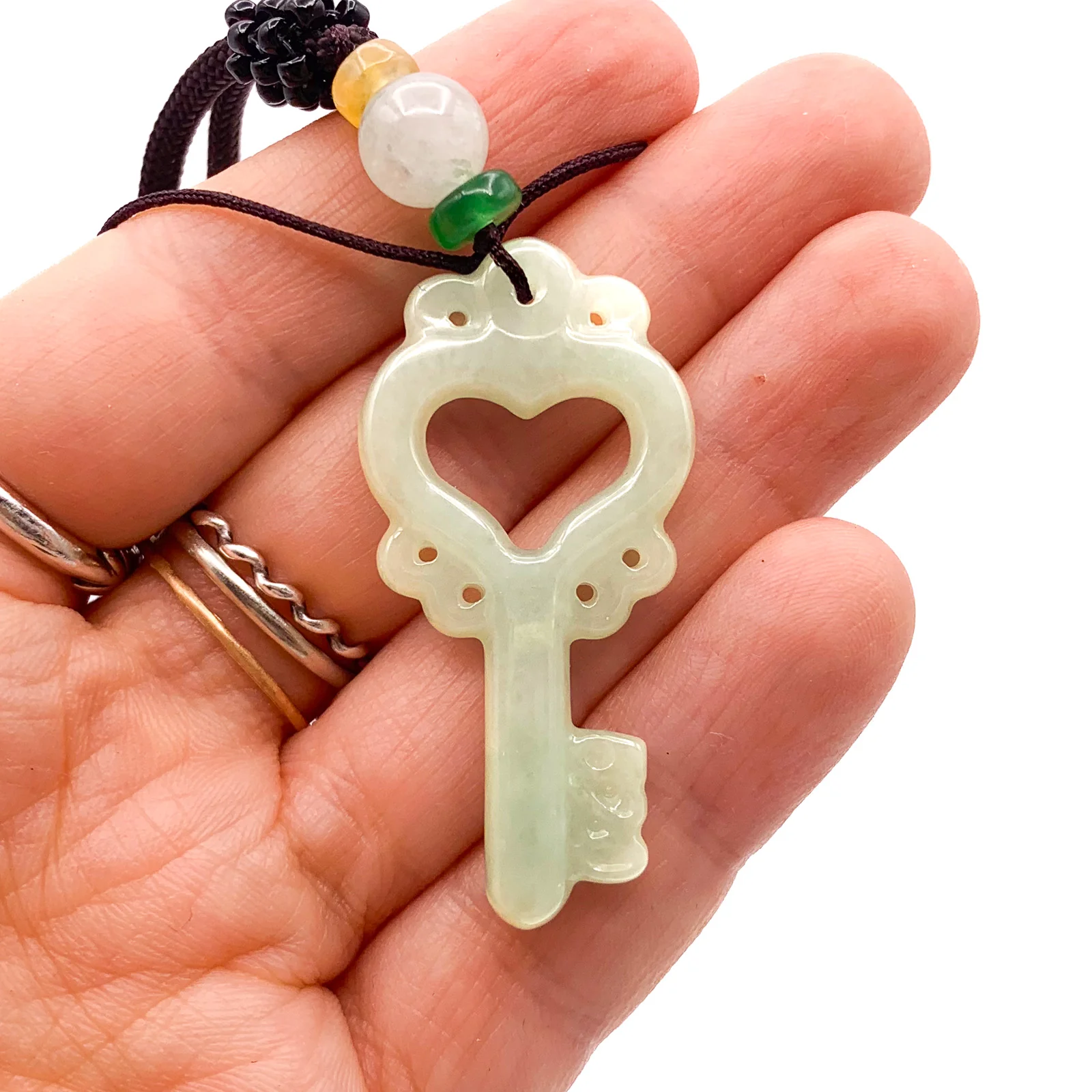 Certified Green Burma Natural A Jade Jadeite Pendant Love Key Necklace - Image 2