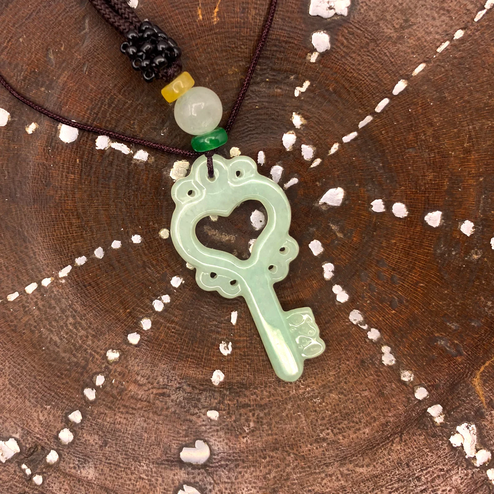Certified Green Burma Natural A Jade Jadeite Pendant Love Key Necklace - Image 3