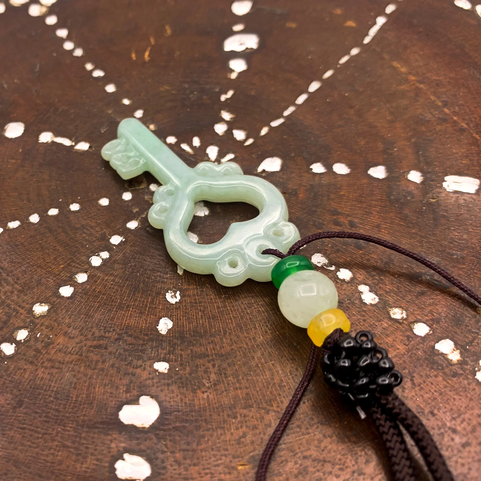 Certified Green Burma Natural A Jade Jadeite Pendant Love Key Necklace - Image 4