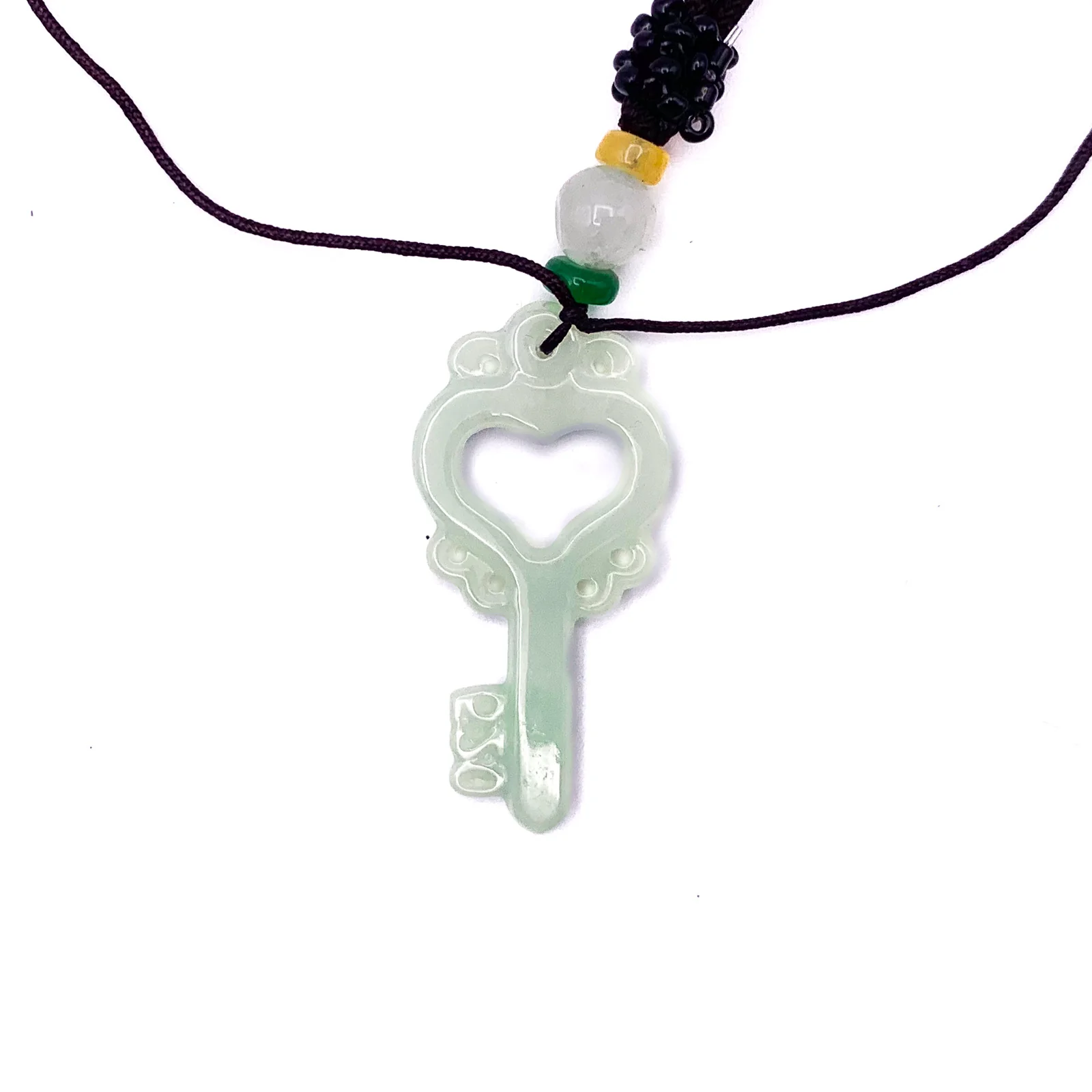 Certified Green Burma Natural A Jade Jadeite Pendant Love Key Necklace - Image 5