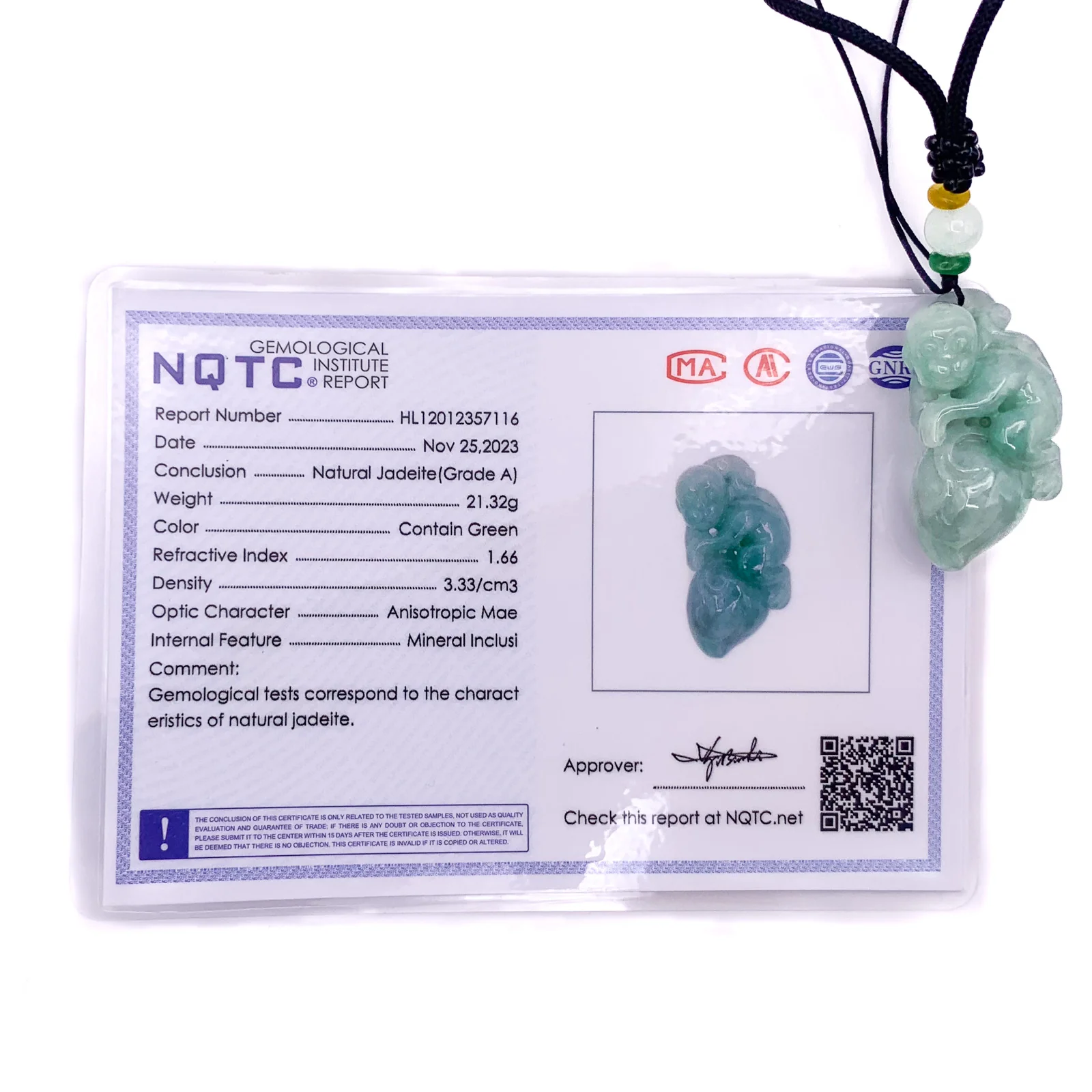Certified Green Burma Natural A Jade Jadeite Pendant Monkey Peach - Image 10