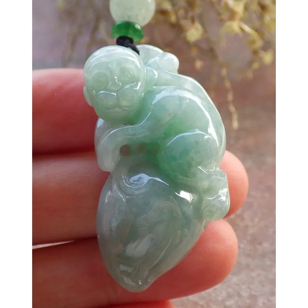 Certified Green Burma Natural A Jade Jadeite Pendant Monkey Peach - Image 11