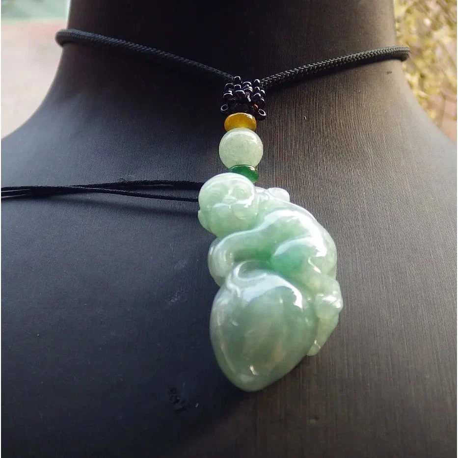 Certified Green Burma Natural A Jade Jadeite Pendant Monkey Peach - Image 9