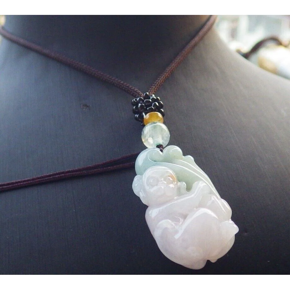 Certified Green Burma Natural A Jade Jadeite Pendant Monkey Yuan Bao - Image 3
