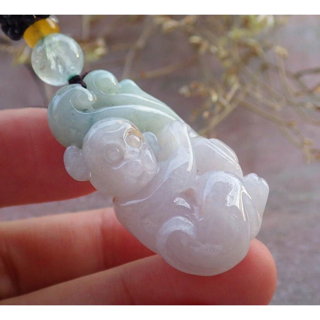 Certified Green Burma Natural A Jade Jadeite Pendant Monkey Yuan Bao - Image 4