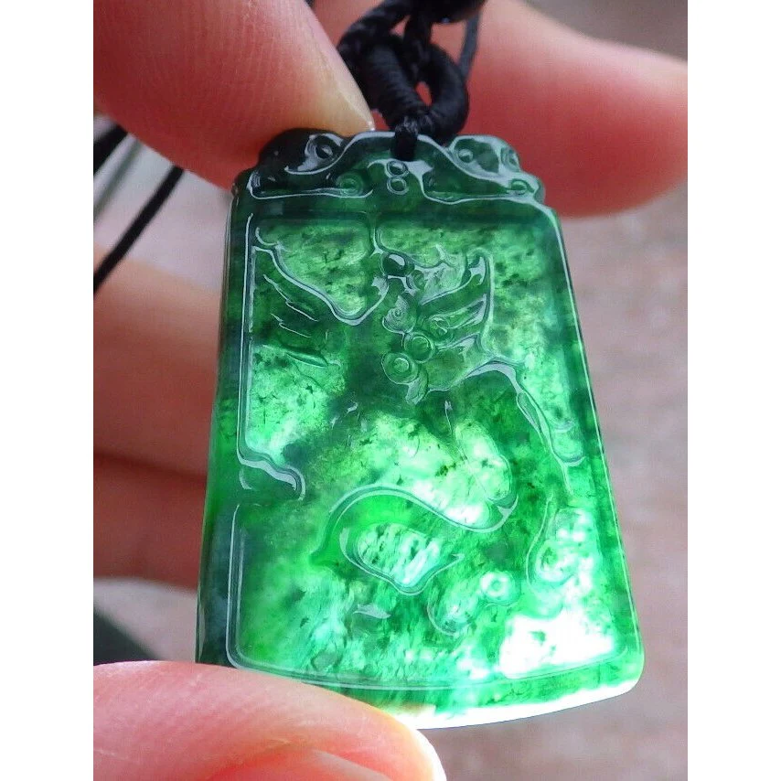 Certified Green Burma Natural A Jade Jadeite Pendant Phoenix Dragon (Pair) Necklaces - Image 10