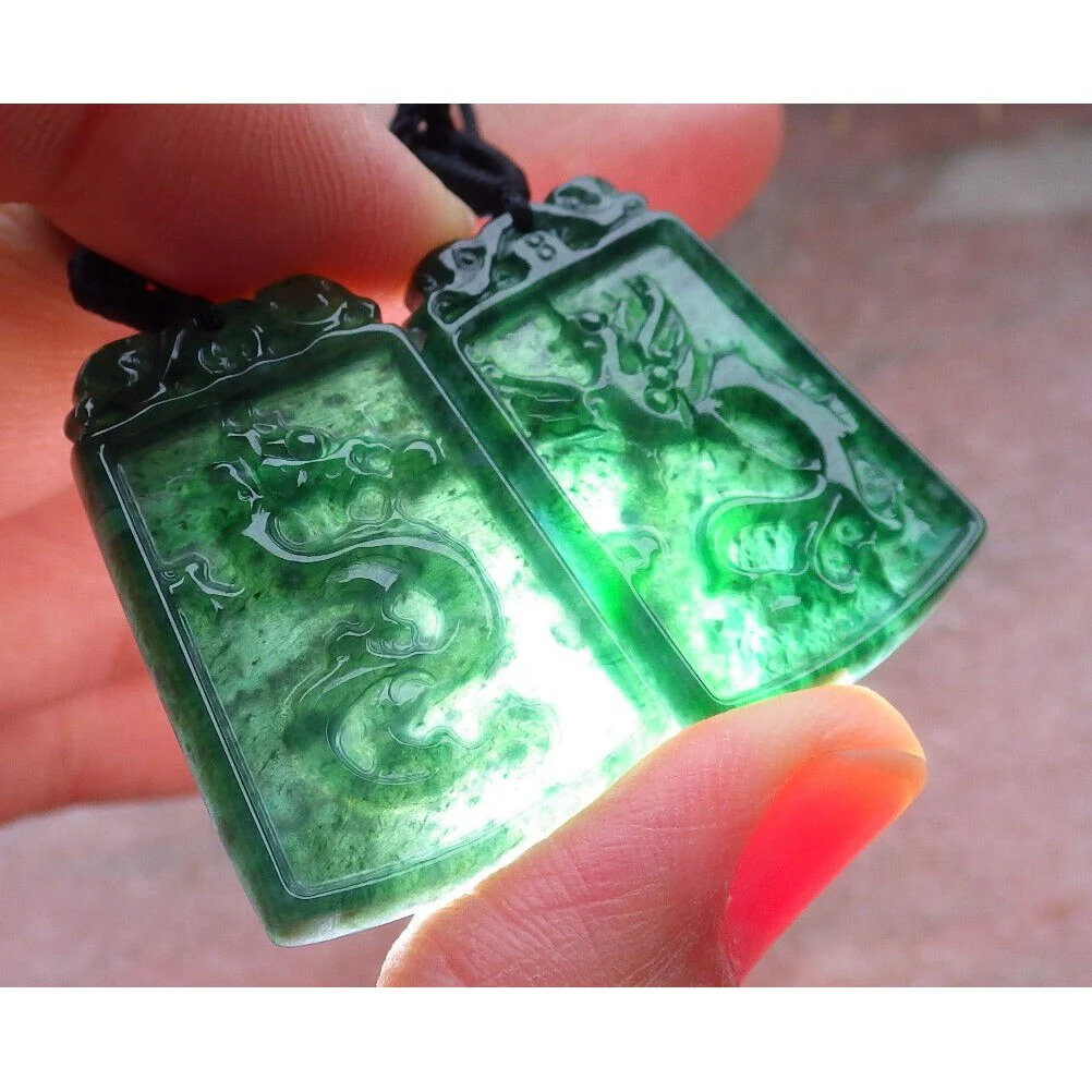 Certified Green Burma Natural A Jade Jadeite Pendant Phoenix Dragon (Pair) Necklaces - Image 6