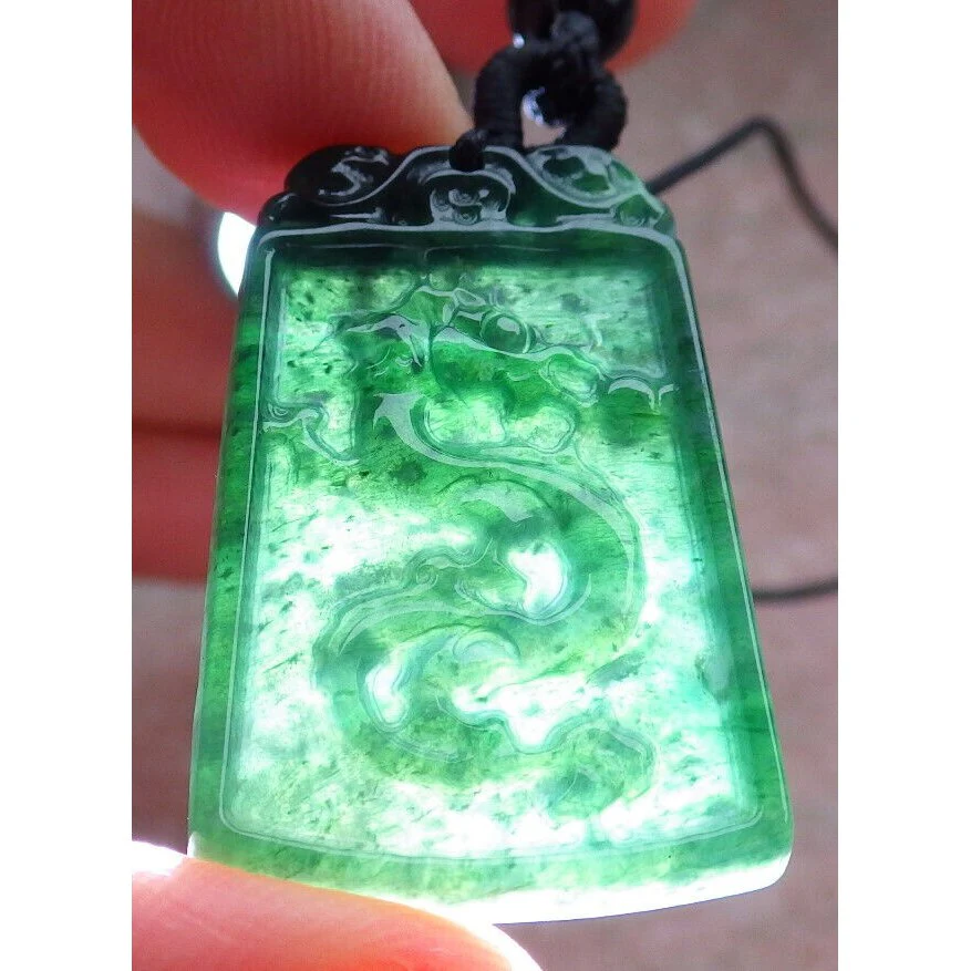 Certified Green Burma Natural A Jade Jadeite Pendant Phoenix Dragon (Pair) Necklaces - Image 8