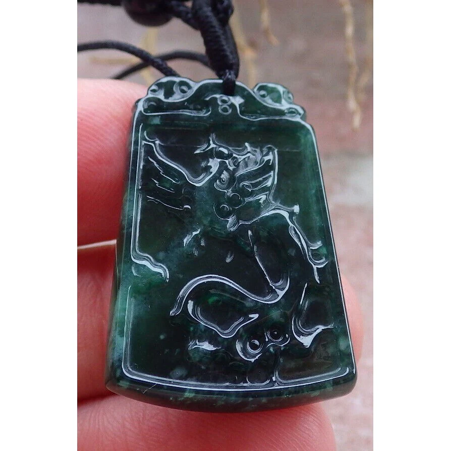 Certified Green Burma Natural A Jade Jadeite Pendant Phoenix Dragon (Pair) Necklaces - Image 9