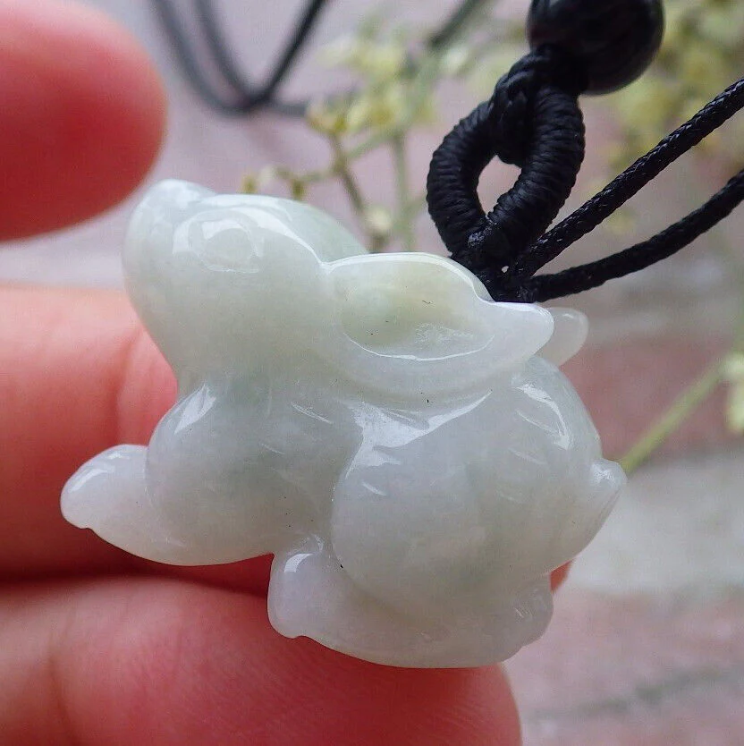 Certified Green Burma Natural A Jade Jadeite Pendant Rabbit Necklace - Image 2