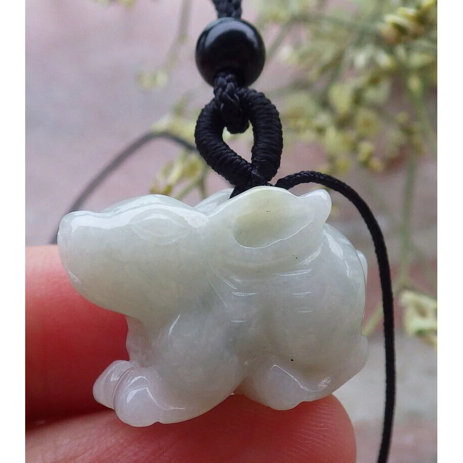Certified Green Burma Natural A Jade Jadeite Pendant Rabbit Necklace - Image 3