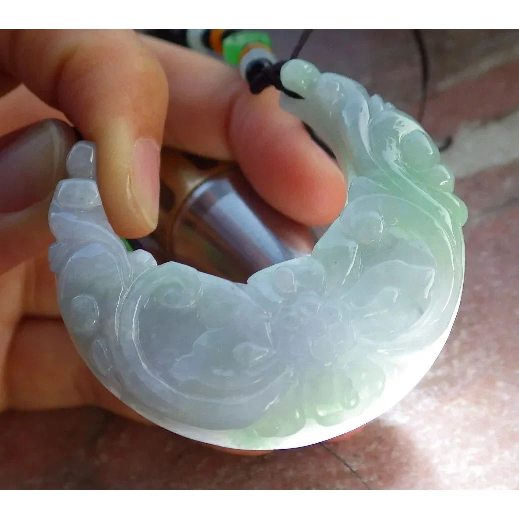 Certified Green Burma Natural A Jade Jadeite Pendant Ruyi Butterfly Necklace - Image 5