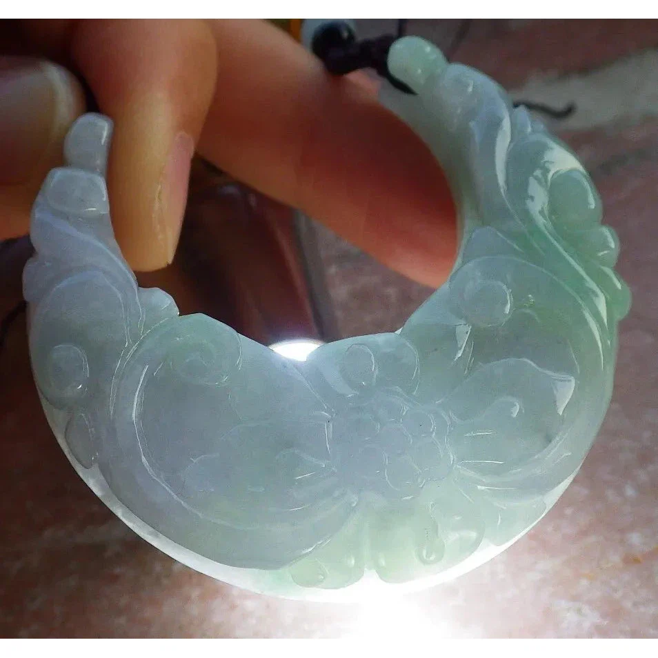 Certified Green Burma Natural A Jade Jadeite Pendant Ruyi Butterfly Necklace - Image 6