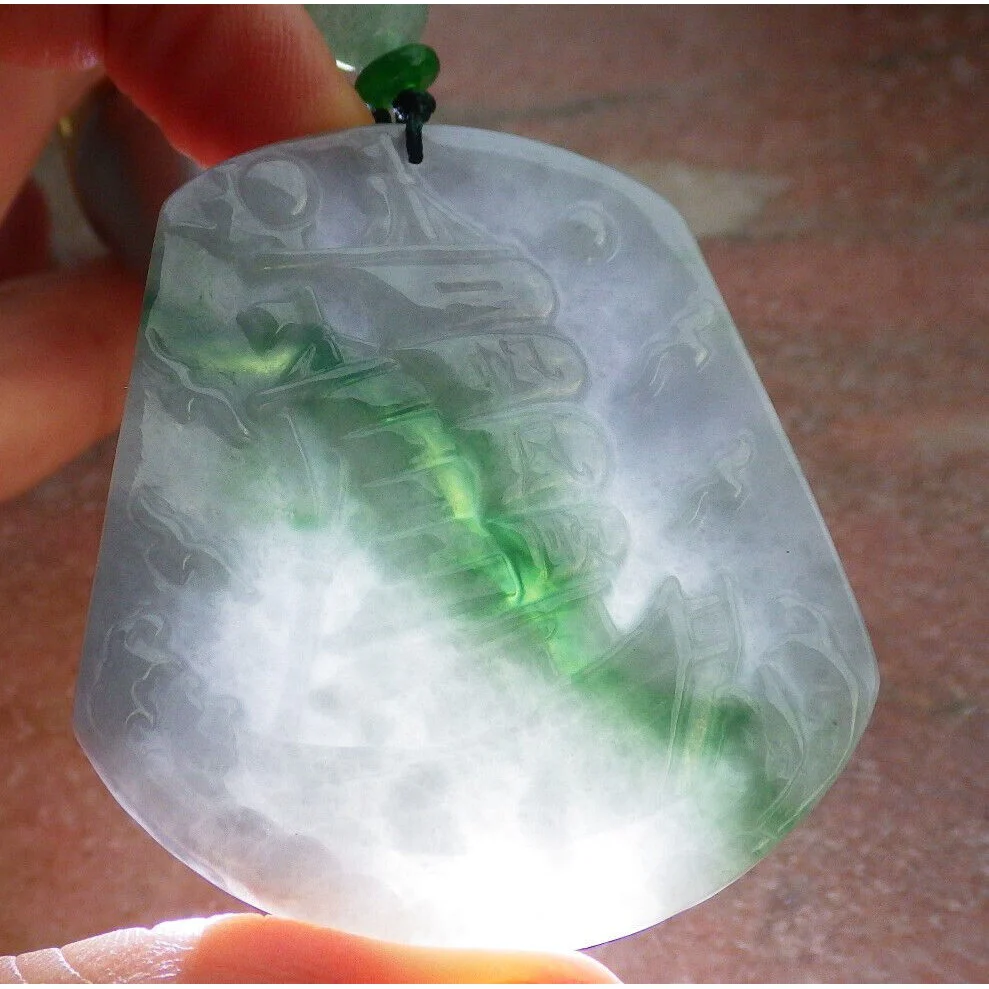 Certified Green Burma Natural A Jade Jadeite Pendant Sailboat Necklace - Image 5