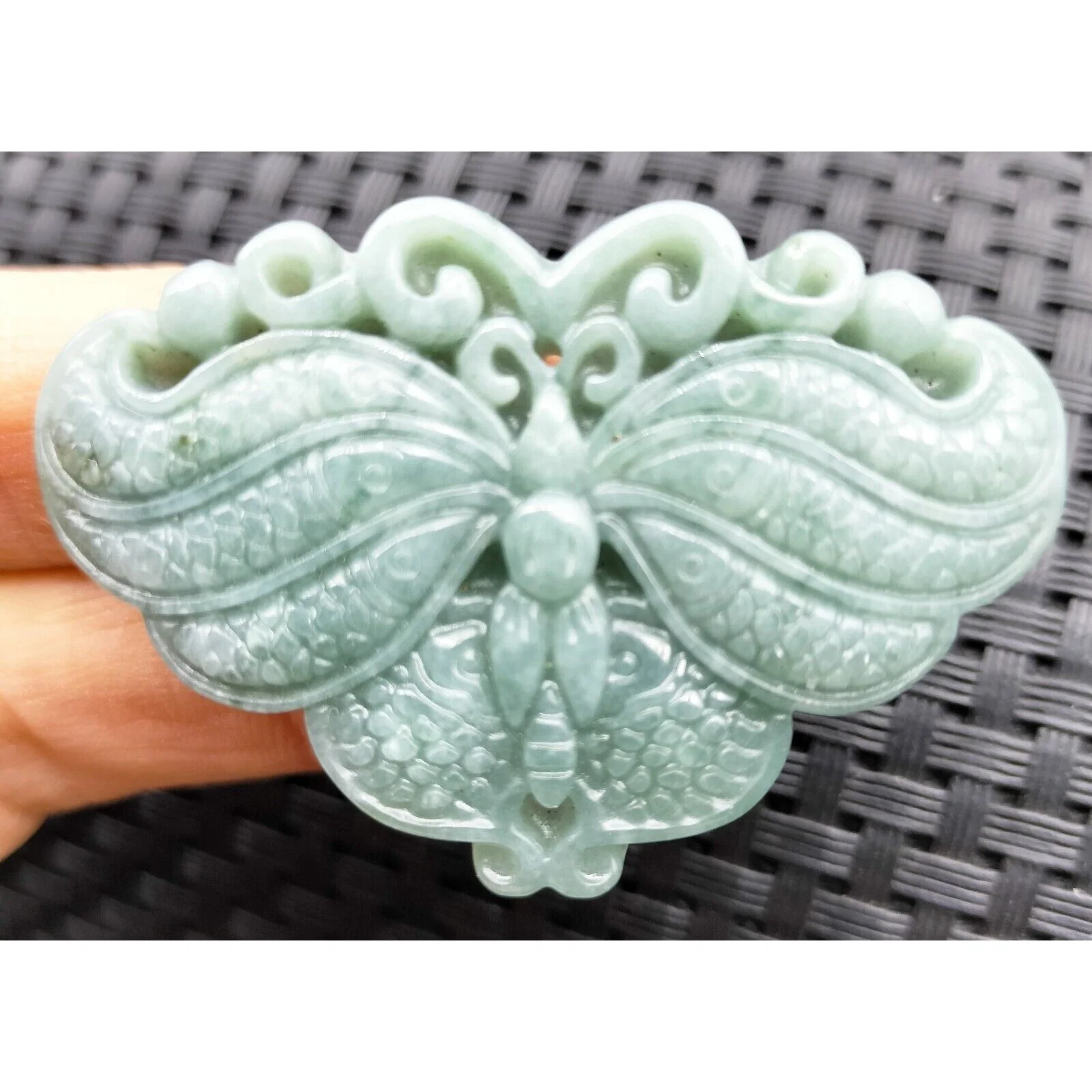 Certified Green Burma Natural Type A Jade Jadeite Carved Butterfly Pendant - Image 2