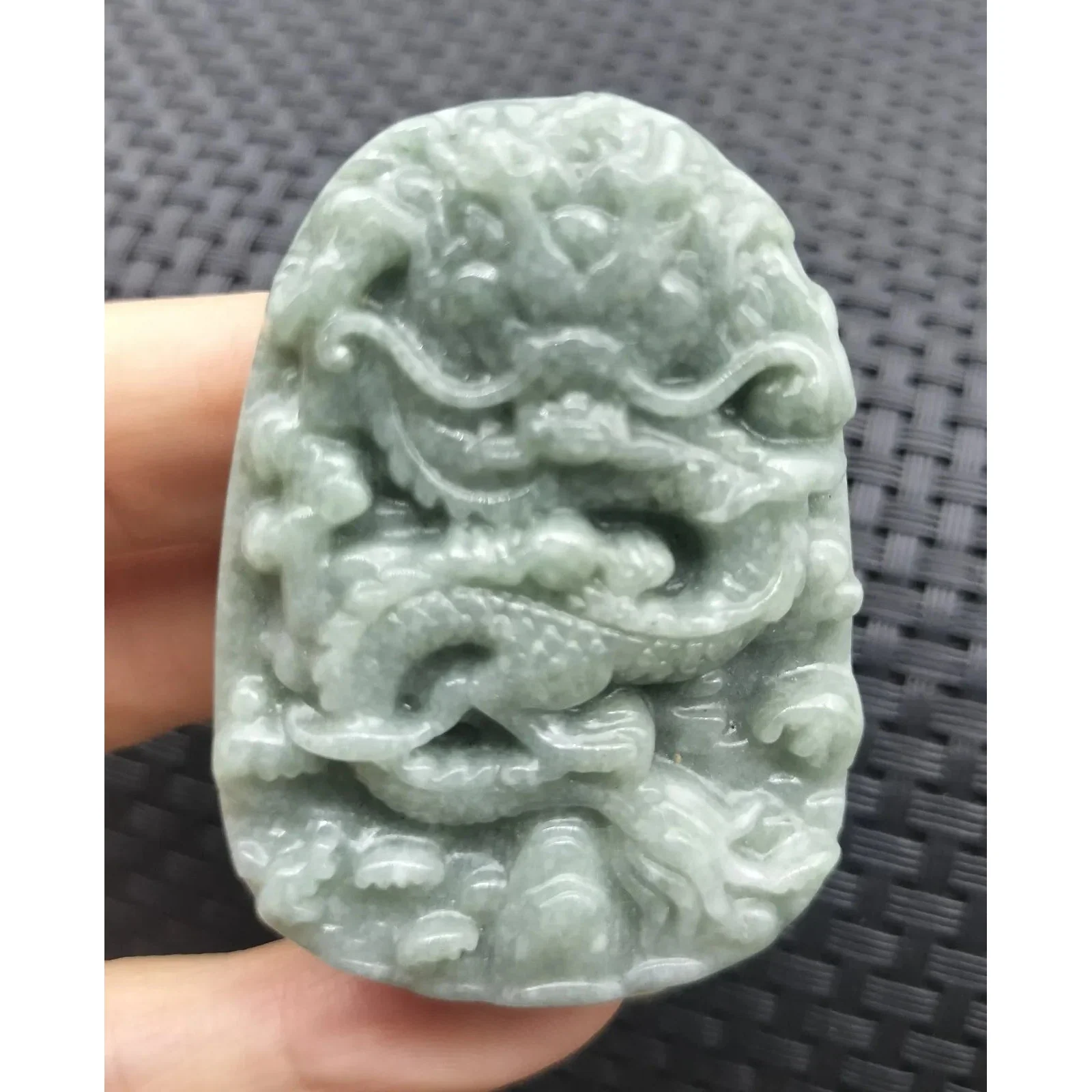 Certified Green Burma Natural Type A Jade Jadeite Carved Dragon Bead Pendant - Image 10