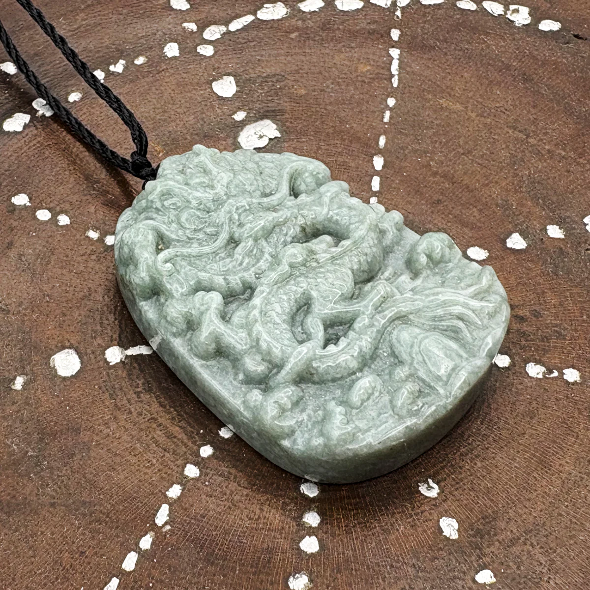 Certified Green Burma Natural Type A Jade Jadeite Carved Dragon Bead Pendant - Image 3
