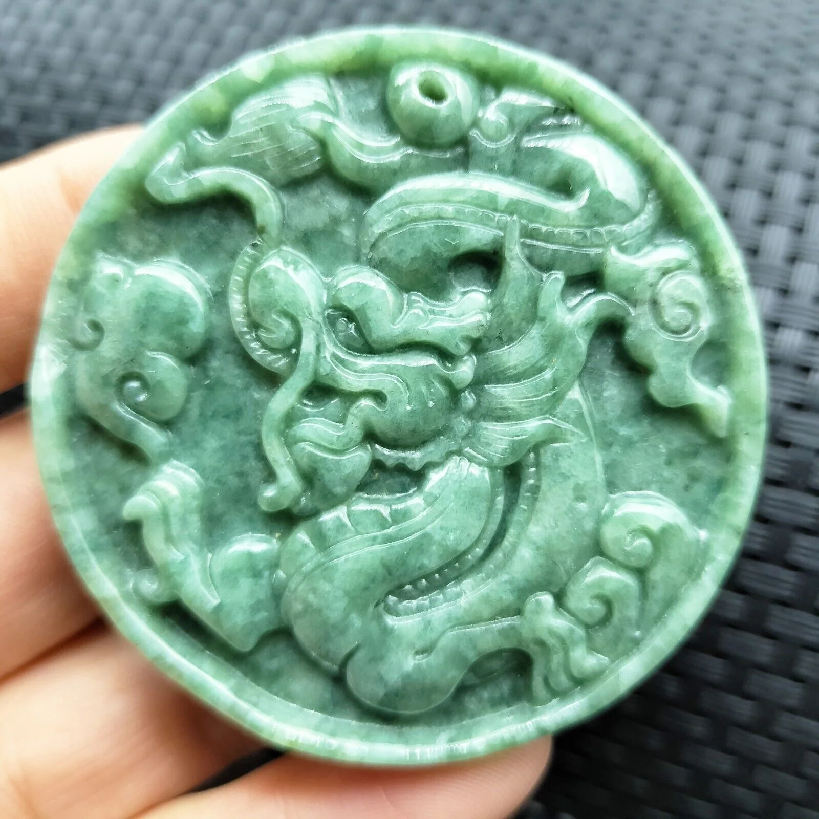 Certified Green Burma Natural Type A Jade Jadeite Carved Dragon Ruyi Pendant - Image 2