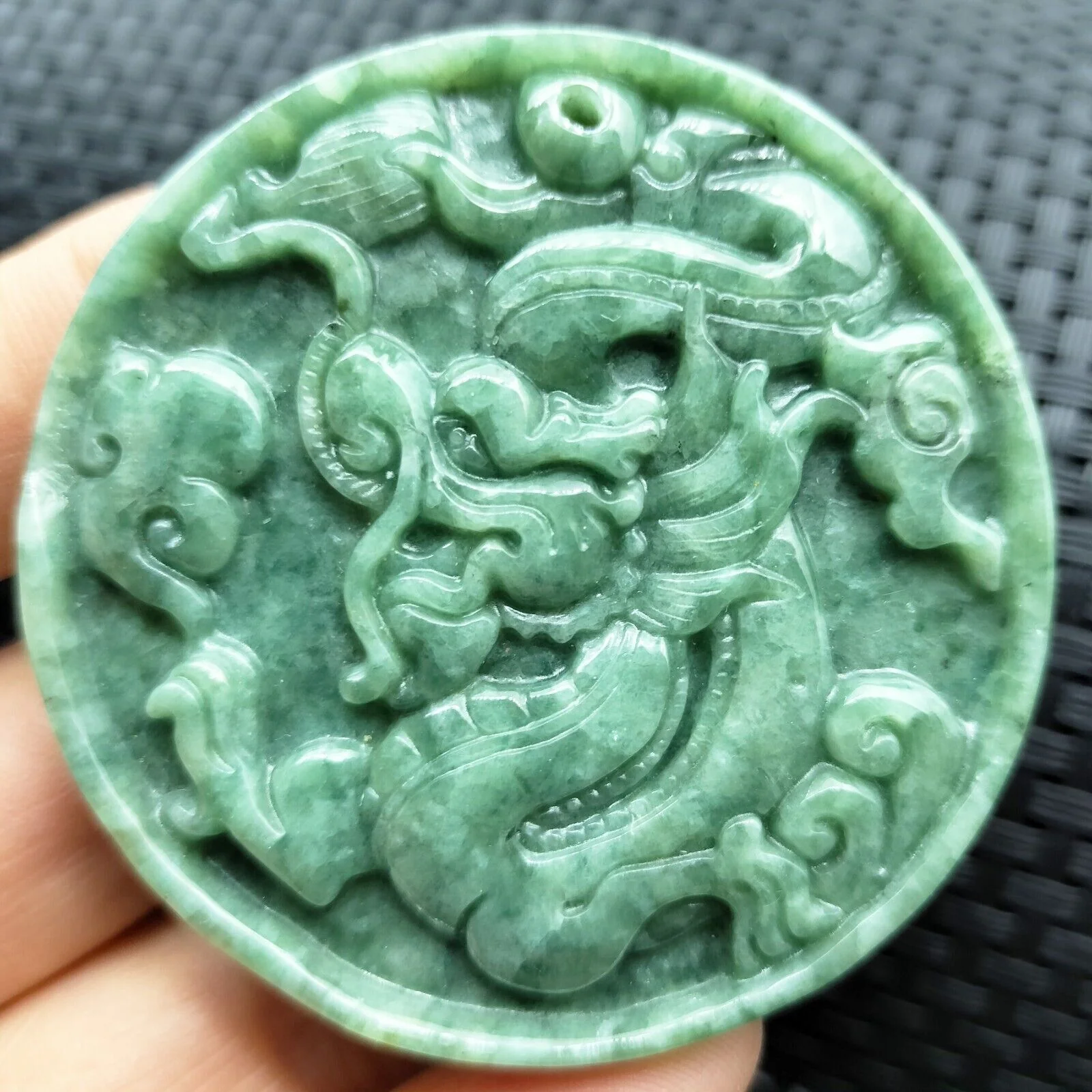 Certified Green Burma Natural Type A Jade Jadeite Carved Dragon Ruyi Pendant - Image 3