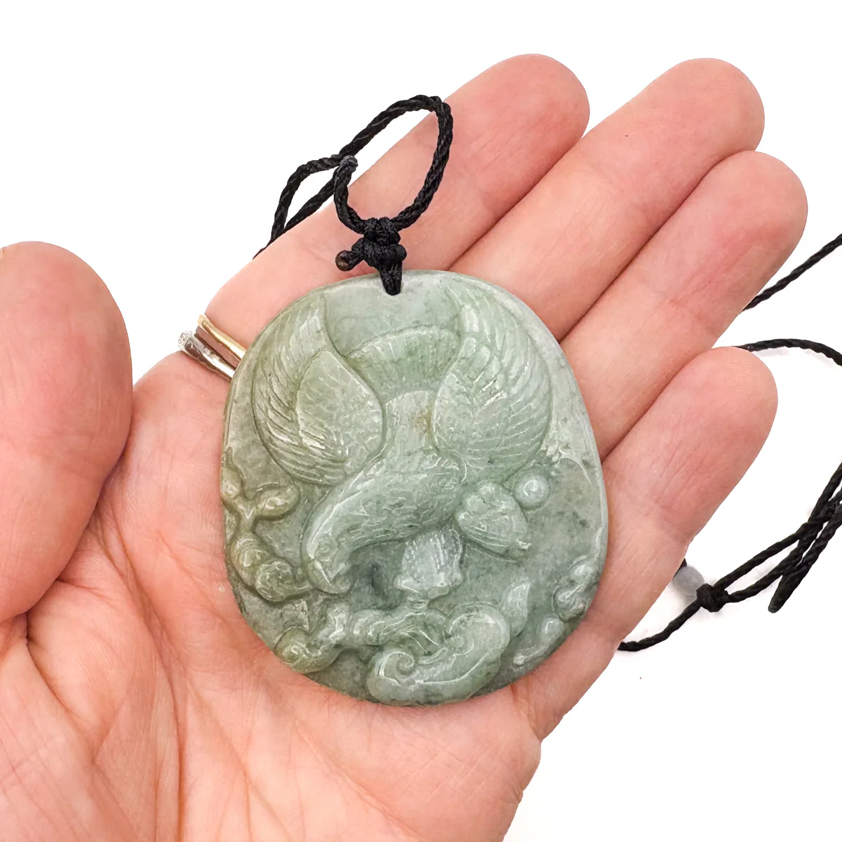 Certified Green Burma Natural Type A Jade Jadeite Carved Eagle Ruyi Pendant - Image 10