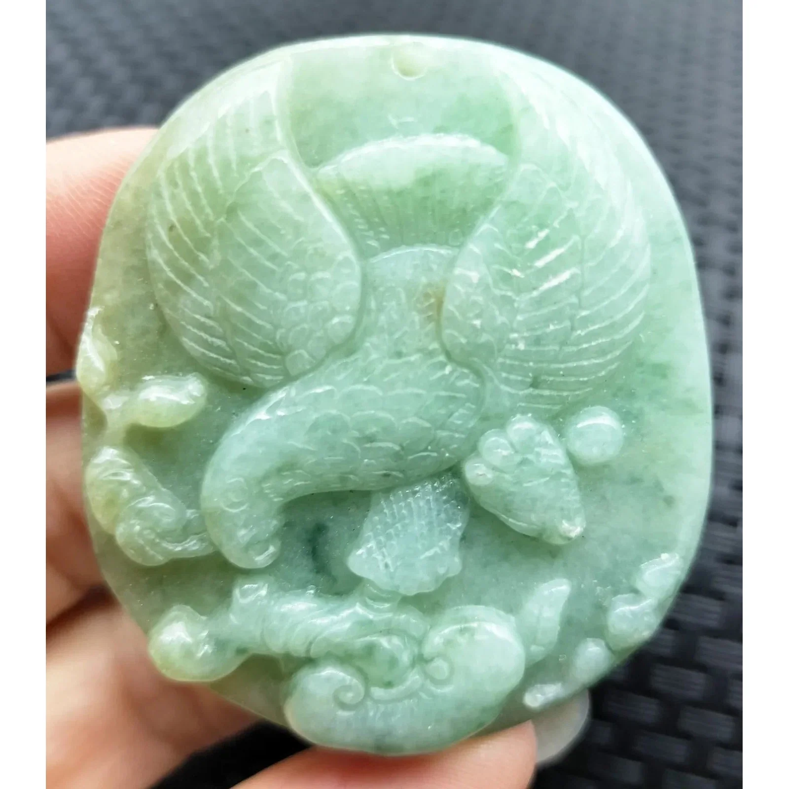 Certified Green Burma Natural Type A Jade Jadeite Carved Eagle Ruyi Pendant - Image 12