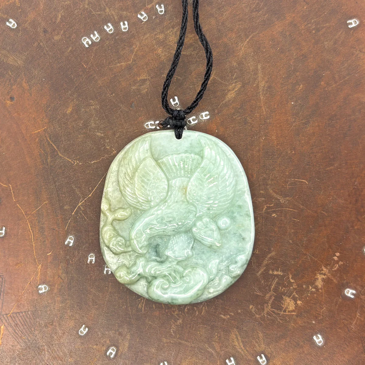 Certified Green Burma Natural Type A Jade Jadeite Carved Eagle Ruyi Pendant - Image 3