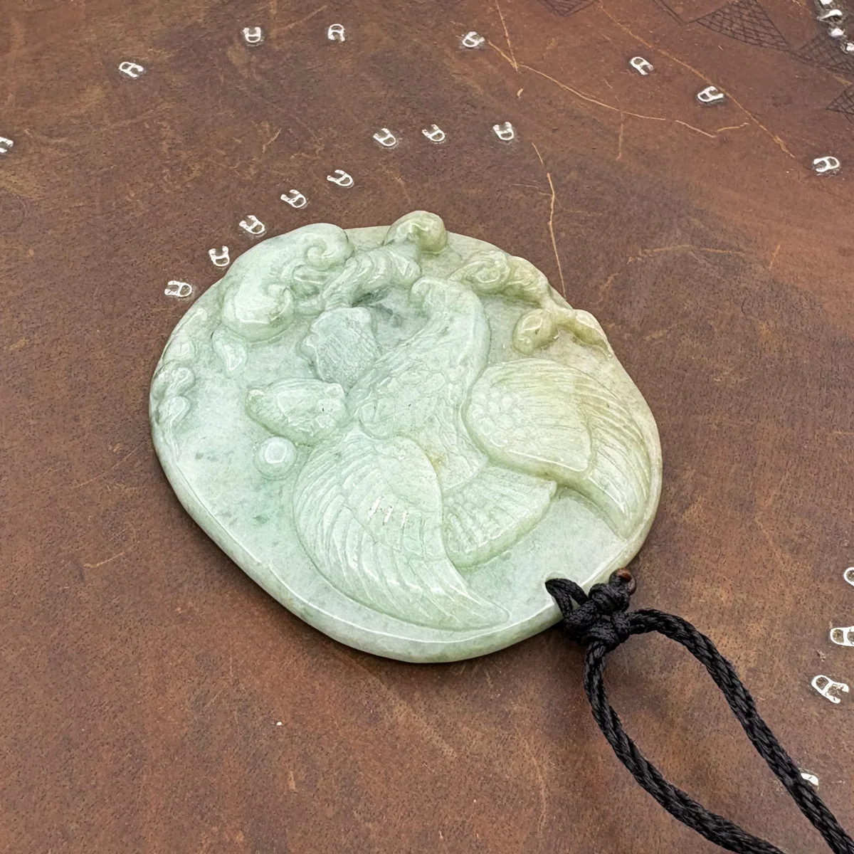 Certified Green Burma Natural Type A Jade Jadeite Carved Eagle Ruyi Pendant - Image 5